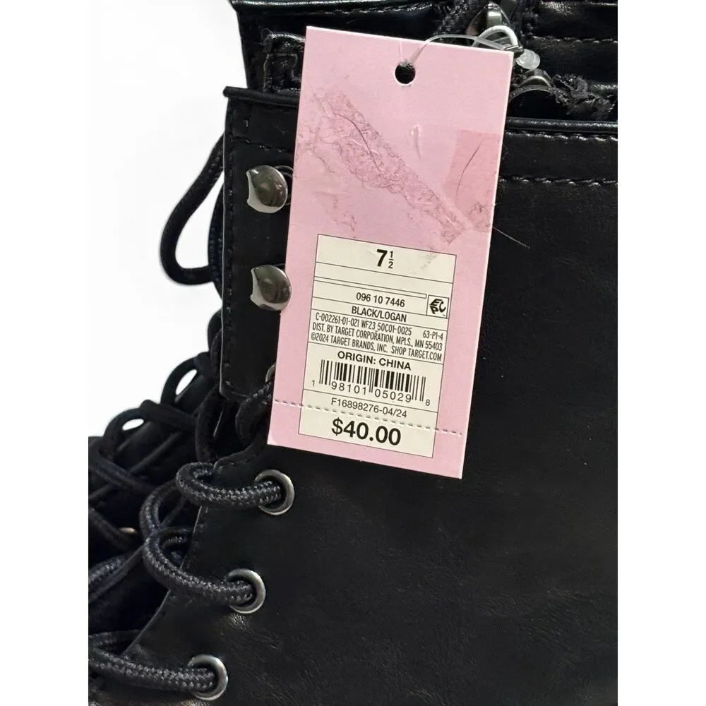 Wild Fable Black Combat Boots Lace Up Lug Sole Goth Punk Chunky W 7.5 - Picture 7 of 8